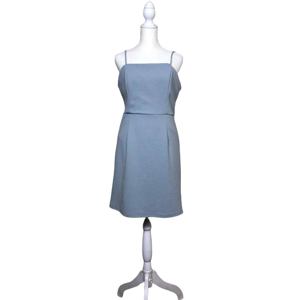She + Sky Dress Womens Large Blue Slate Sleeveless Strappy Mini A Line